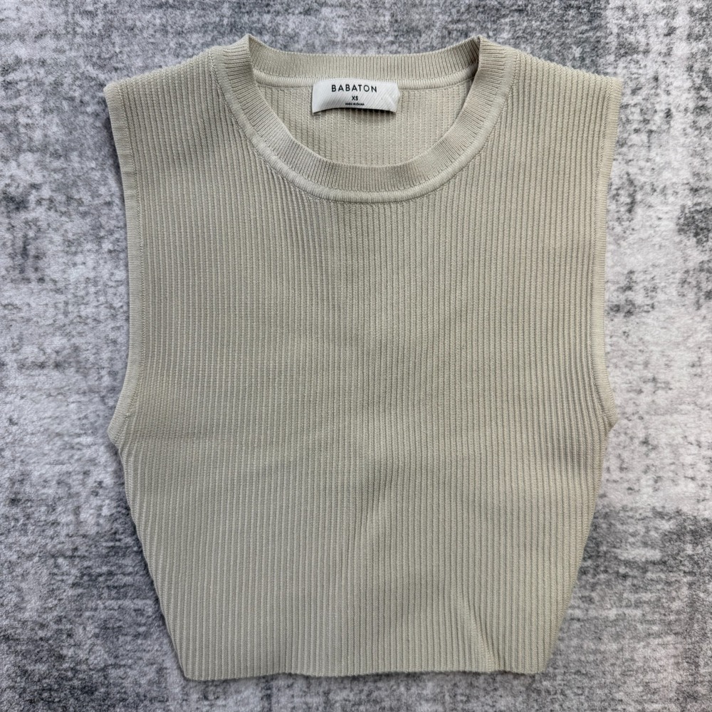 Babaton Top Womens XS Beige Sculpt Knit Sleeveless Tank Top Ribbed Knit Aritzia